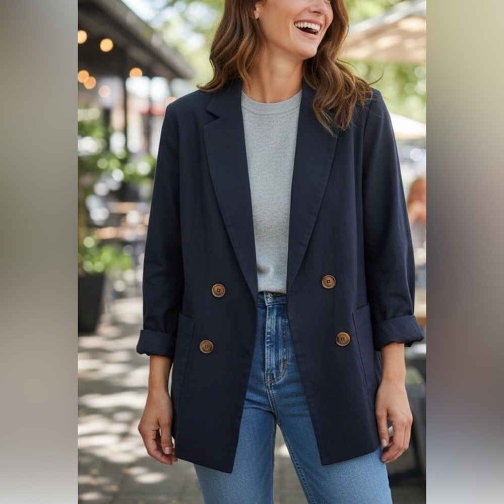 ANTHROPOLOGIE AMADI Navy Blue  Women's Blazer Jacket.